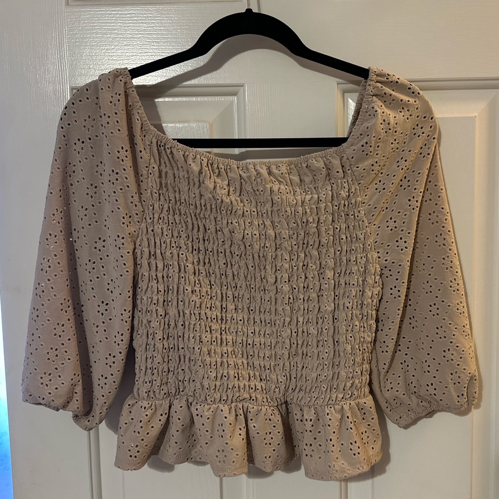 Beige Eyelet Women's Top - Picture 2 of 2